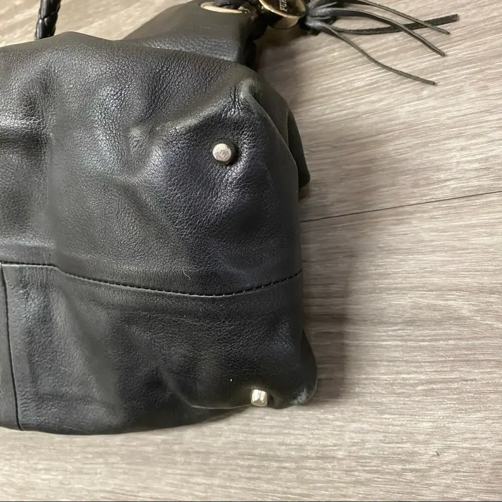 Furla Drawstring Leather Hobo Black Bag